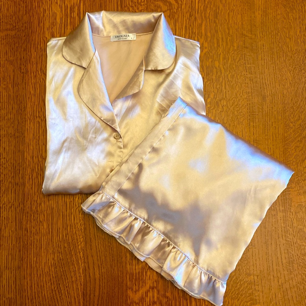 Champagne gold pajama set with elastic waistband